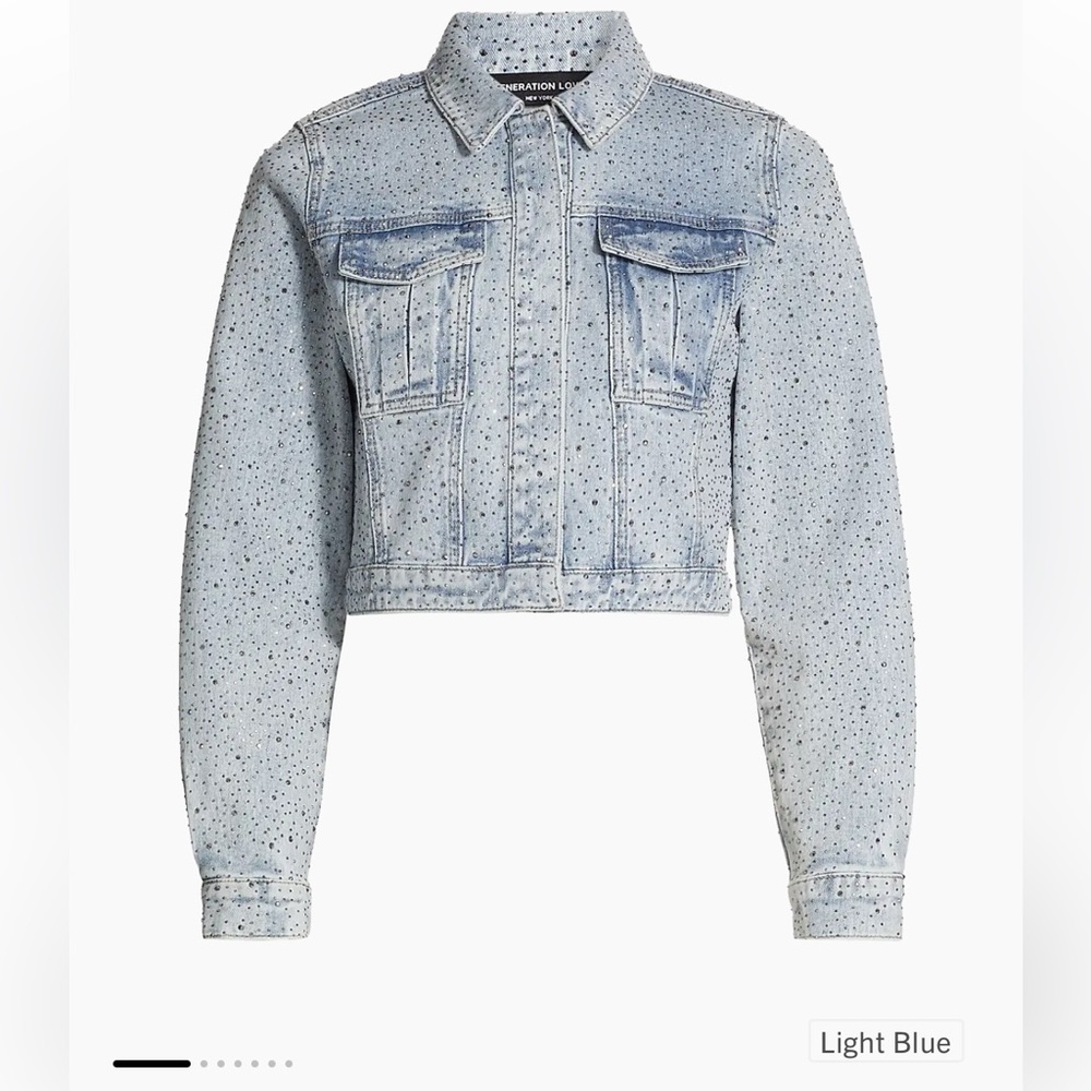 NWOT Generation Love Leona Crystal Denim Jacket light blue denim studded jacket